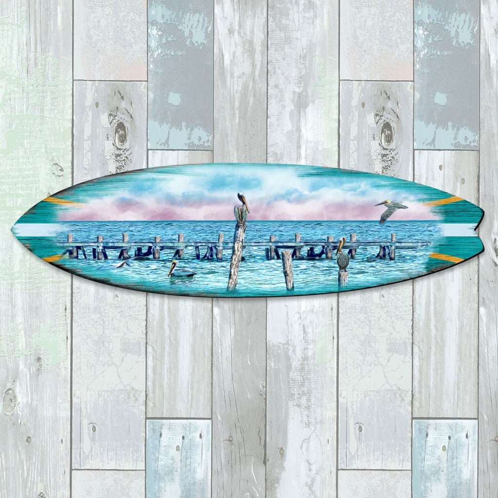Seabirds Pelicans Surfboard Coastal Door Art by G. DeBrekht - Coastal Sea-Life Decor - 8490106HS