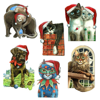 Dog and Cats Decorative Eco Wood Magnets Set of 6 by L. Seeley - Pets Dog and Cat Decor - 8090139G-S6