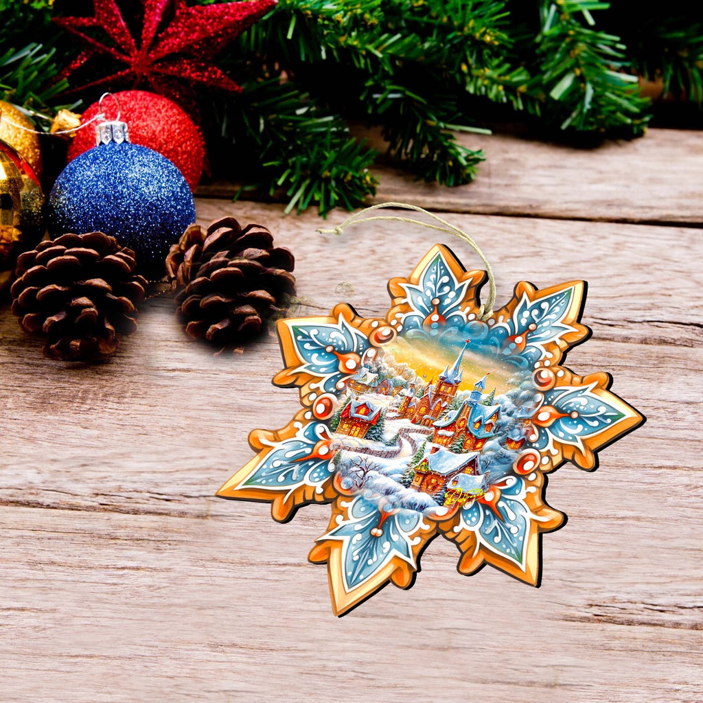 Winter Village Snowflake Eco Wood Ornaments Set of 3 by G. Debrekht - Christmas Decor - 8090146-S3