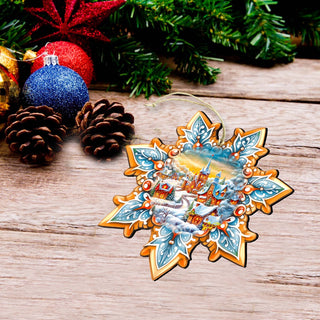 Winter Village Snowflake Eco Wood Ornaments Set of 3 by G. Debrekht - Christmas Decor - 8090146-S3