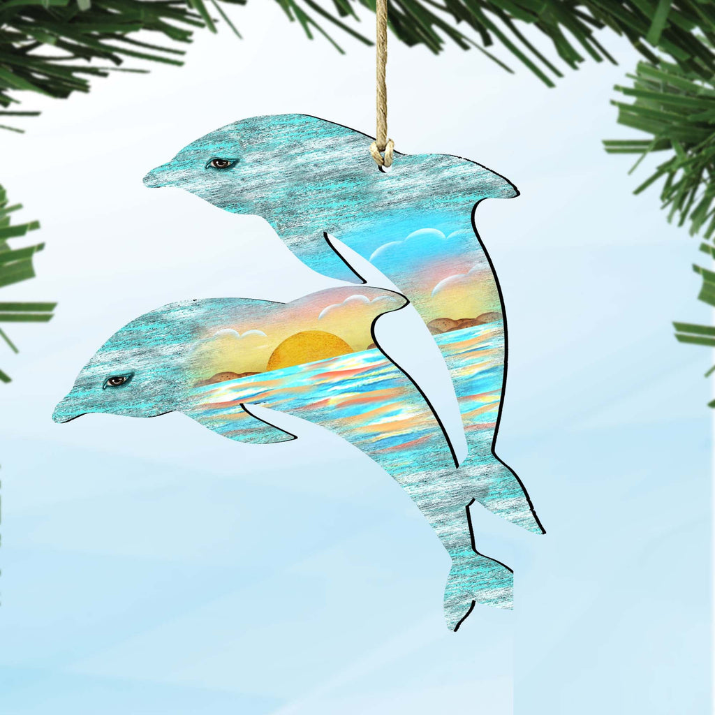 Dolphins Wooden Ornaments by G. DeBrekht - Coastal Holiday Decor - 8198519
