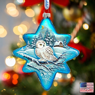 White Owl North Star Glass Ornament by G. DeBrekht - Wildlife Holiday Decor - 755-091