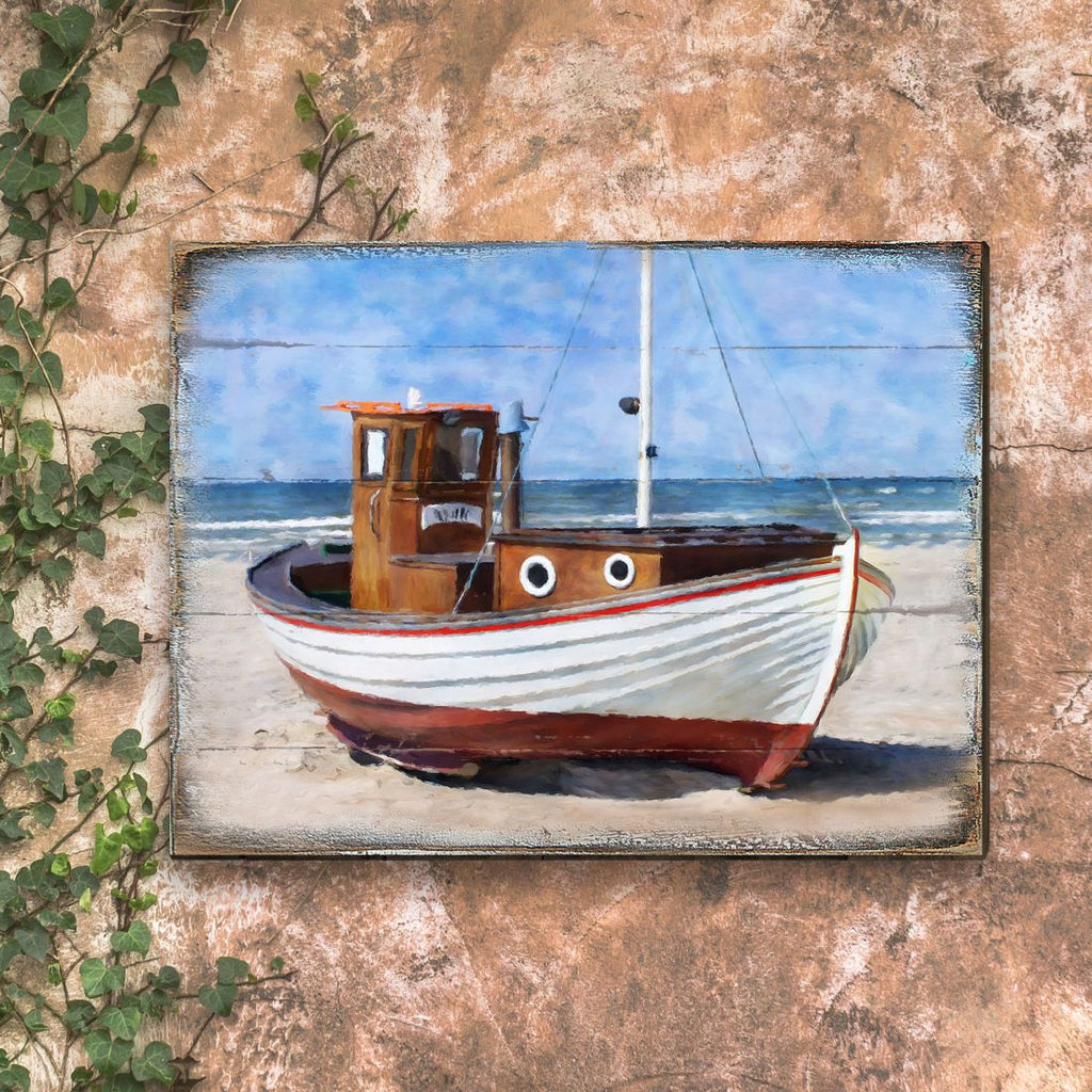 Soundview Beached Boat Wooden Coastal Wall Art by Nature Wonders - Coastal Sea-Life Decor - 95321B
