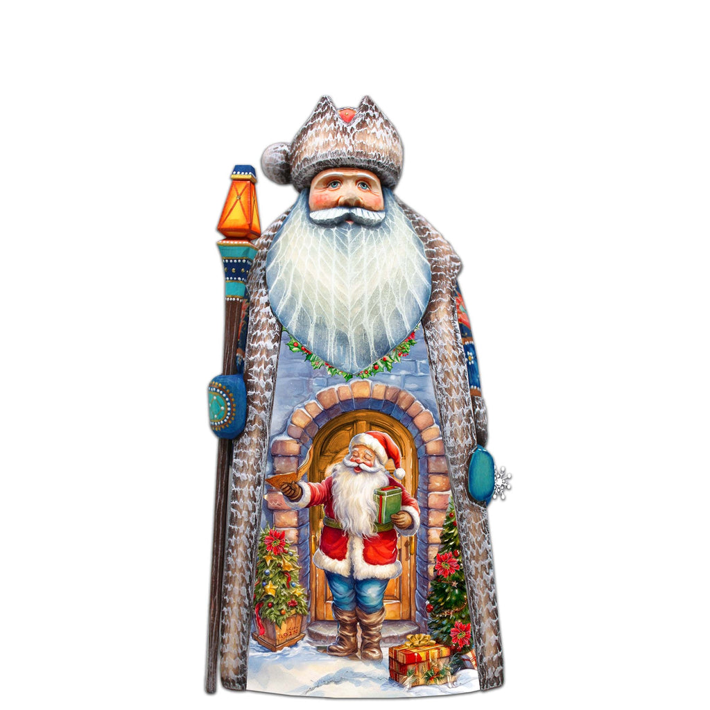 Santa's Silent Delivery Santa Hand-Painted WOODCARVED Masterpiece by G. DeBrekht - Christmas Santa Snowman Decor - 210237SE