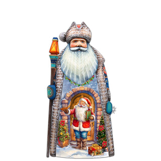 Santa's Silent Delivery Santa Hand-Painted WOODCARVED Masterpiece by G. DeBrekht - Christmas Santa Snowman Decor - 210237SE
