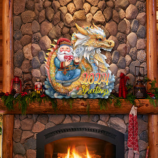 2024 Dated Santa with Dragon Holiday Door Decor by G. Debrekht - Christmas Santa Snowman Decor - 8611088H