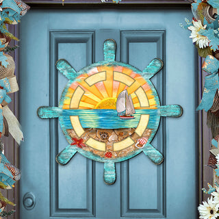 Captains Wheel Coastal Outdoor Door Decor by G. DeBrekht - Coastal Holiday Decor - 8198536H