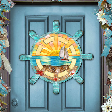 Captains Wheel Coastal Outdoor Door Decor by G. DeBrekht - Coastal Holiday Decor - 8198536H