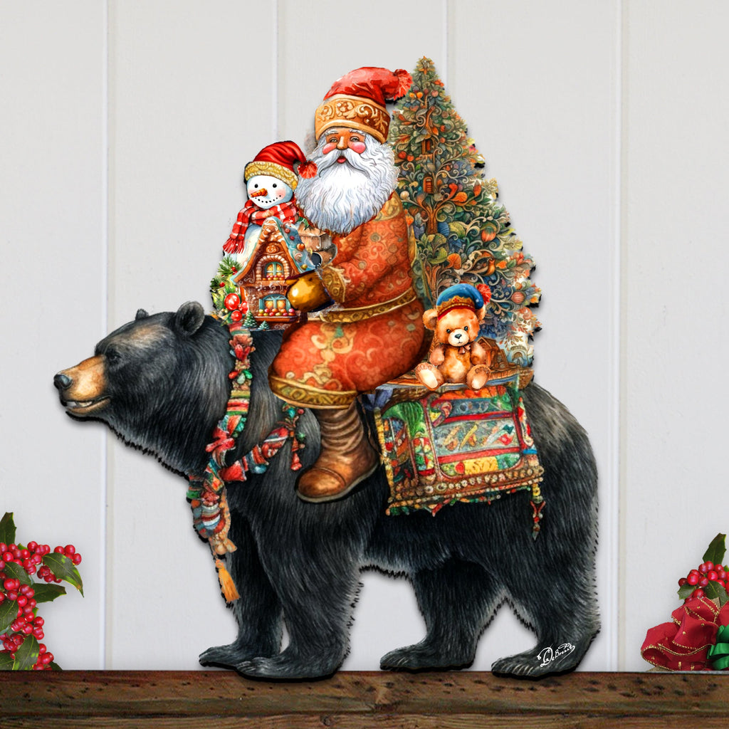 Santa Claus and Black Bear Friend Holiday Door Decor by G. Debrekht - Christmas Santa Snowman Decor - 8611064H