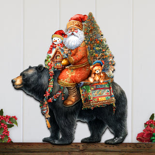 Santa Claus and Black Bear Friend Holiday Door Decor by G. Debrekht - Christmas Santa Snowman Decor - 8611064H