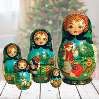 Gingerbread Matreshka Nesting Hand-Painted Doll Set of 5 by G. DeBrekht - Wildlife Holiday Decor - 120051