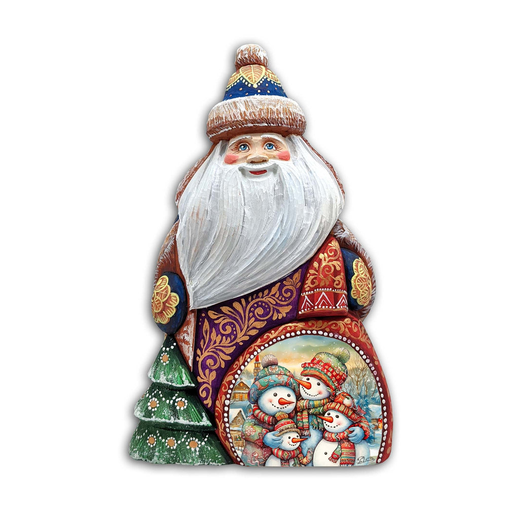 Snowman Family Santa Hand-Painted WOODCARVED Masterpiece Figurine by G. DeBrekht - Christmas Decor - 8206019