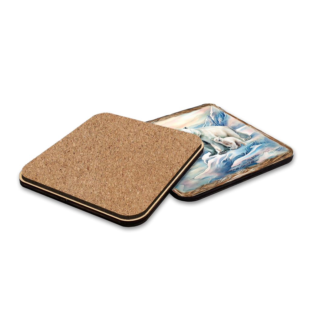 Polar Bear Wooden Cork Placemat and Coasters Gift Set of 7 by Nature Wonders Nature Wildlife Decor - 85404C-S7