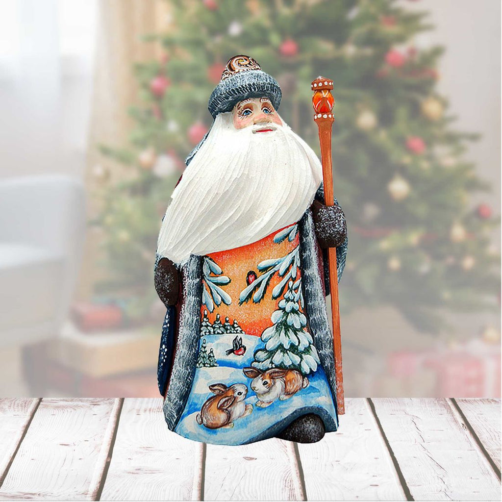 Bunny Friends Santa Hand-Painted WOODCARVED Masterpiece by G. DeBrekht - Wildlife Holiday Decor - 8214854