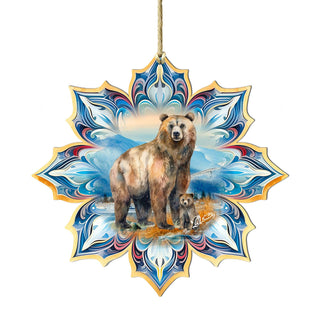 Brown Bear Snowflake Large Wooden Ornament by G. Debrekht - Nature Wildlife Decor - 8688409M