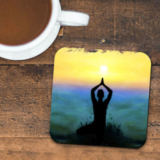 Yoga Wooden Cork Coasters Gift Set of 4 by Nature Wonders - Nature Wildlife Decor - 95385C-S4