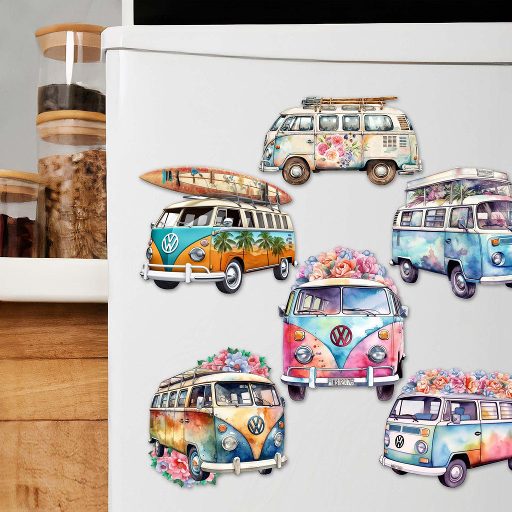 Surf Vans Decorative Eco Wood Magnets Set of 6 by G. Debrekht - Coastal Decor - 8090040G-S6