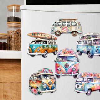 Surf Vans Decorative Eco Wood Magnets Set of 6 by G. Debrekht - Coastal Decor - 8090040G-S6