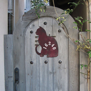 Cat Wooden Custom House Number Sign - Pets Dog and Cats Decor - Handcrafted Wooden Address Sign - MA98111