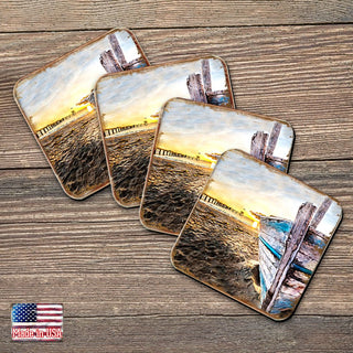 Beach Boat Coastal Wooden Cork Coasters Gift Set of 4 by Nature Wonders - Coastal Sea-Life Decor - 95271C-S4