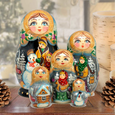 Five Piece Snowman Play Matreshka Nesting Hand-Painted Doll Set of 5 by G. DeBrekht - Christmas Decor - 1300936