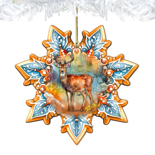 Forest Elk Snowflake Wooden Ornaments by G. Debrekht - Nature Wildlife Decor - 8688413