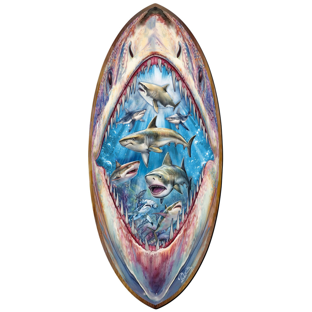 Shark Pull Coastal Surfboard Wall Art Handcrafted Ocean Decor by G. DeBrekht - Coastal Holiday Decor - 8490138HS