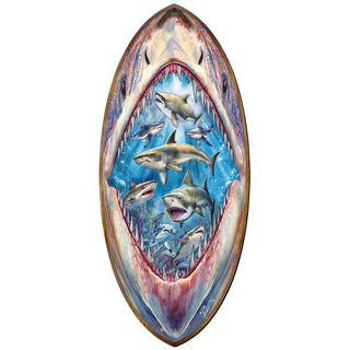 Shark Pull Coastal Surfboard Wall Art Handcrafted Ocean Decor by G. DeBrekht - Coastal Holiday Decor - 8490138HS