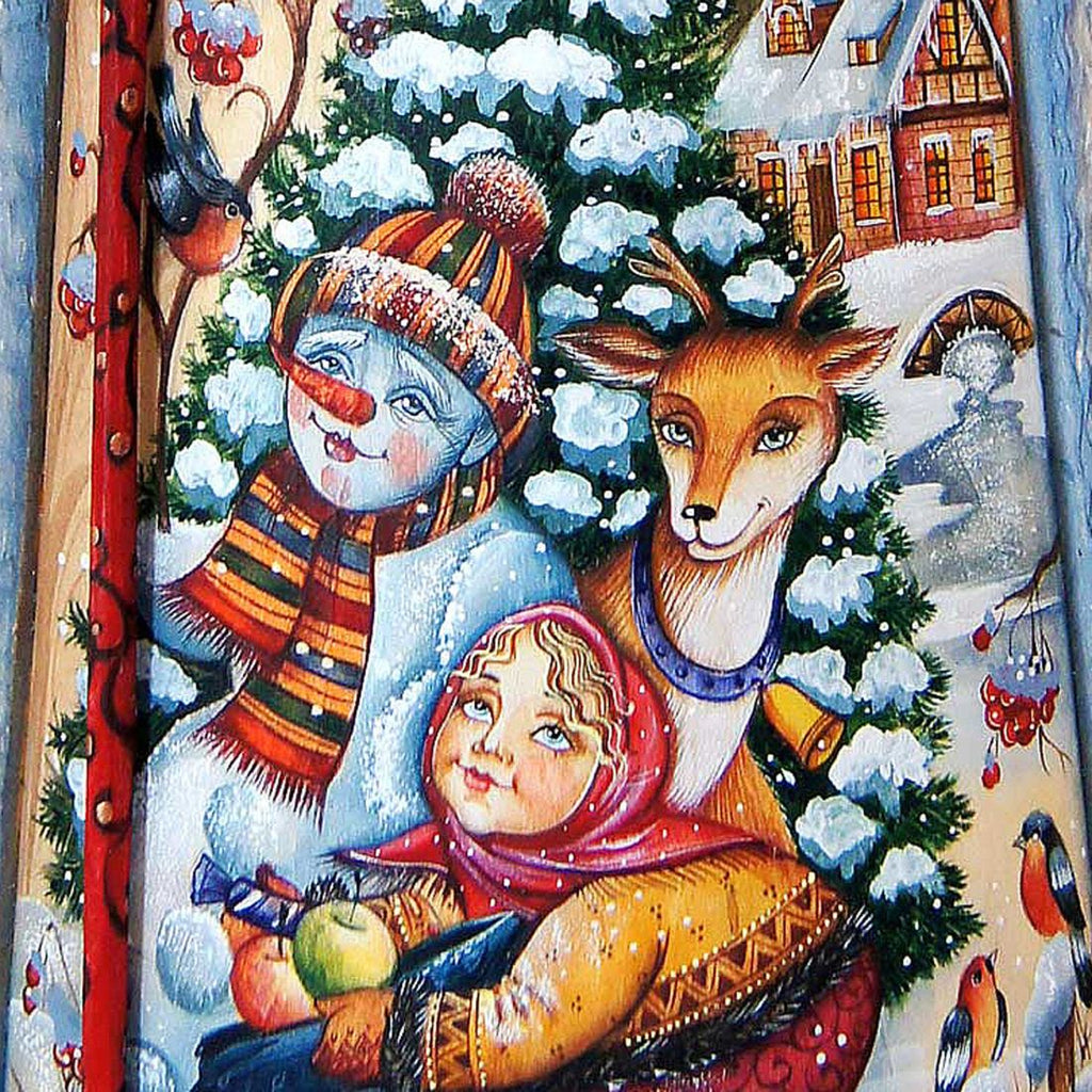 Snow Play Santa Hand-Painted WOODCARVED Masterpiece by G. DeBrekht - Christmas Santa Snowman Decor - 215628