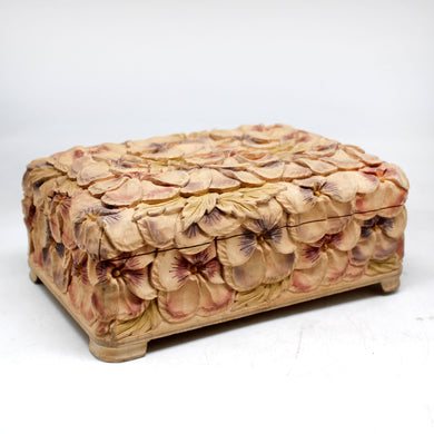 One-of-a-Kind Pansies WOODCARVED Jewelry BOX 8x5.5x3.5