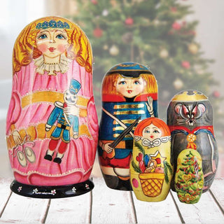 Clara Nutcracker Matreshka Nesting Hand-Painted Doll Set of 5 by G. DeBrekht - Christmas Decor - 1301152