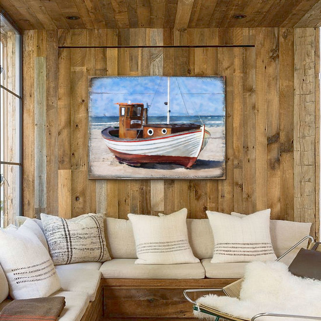 Soundview Beached Boat Wooden Coastal Wall Art by Nature Wonders - Coastal Sea-Life Decor - 95321B