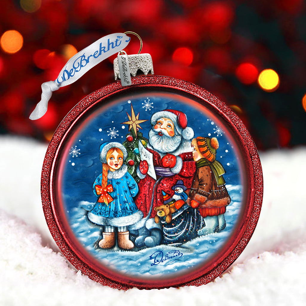One-of-a-Kind Village Celebration Ball Glass Ornament by G. DeBrekht - Christmas Santa Snowman Decor - 73569C