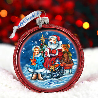 One-of-a-Kind Village Celebration Ball Glass Ornament by G. DeBrekht - Christmas Santa Snowman Decor - 73569C