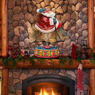 Carousel Santa on Fish Door Decor by G. DeBrekht - Christmas Santa Snowman Decor - 8114052H