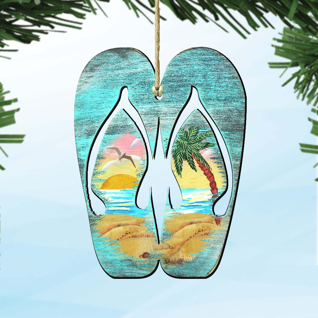 Rustic Flip Flops Wooden Ornaments by G. DeBrekht - Coastal Holiday Decor - 8198523