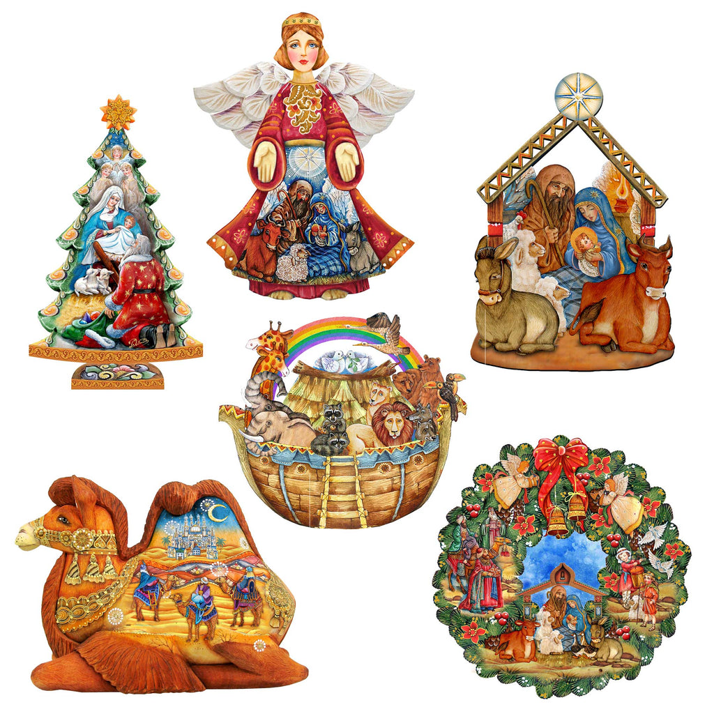Nativity Decorative Eco Wood Magnets Set of 6 by G. Debrekht - Nativity Holiday Decor - 8090133G-S6