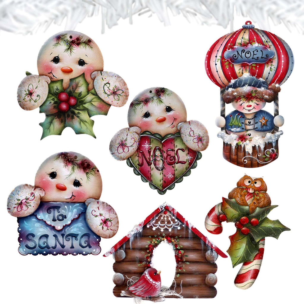 Giggles and Gifts Clip-On Eco Wood Decorative Ornaments Set of 6 by Jamie Mills-Price - Christmas Decor - 8090048C-MP-S6
