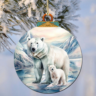 Polar Bear in Snowy Bliss Wooden Ornaments by G.Debrekht - Wildlife Holiday Decor - 870049