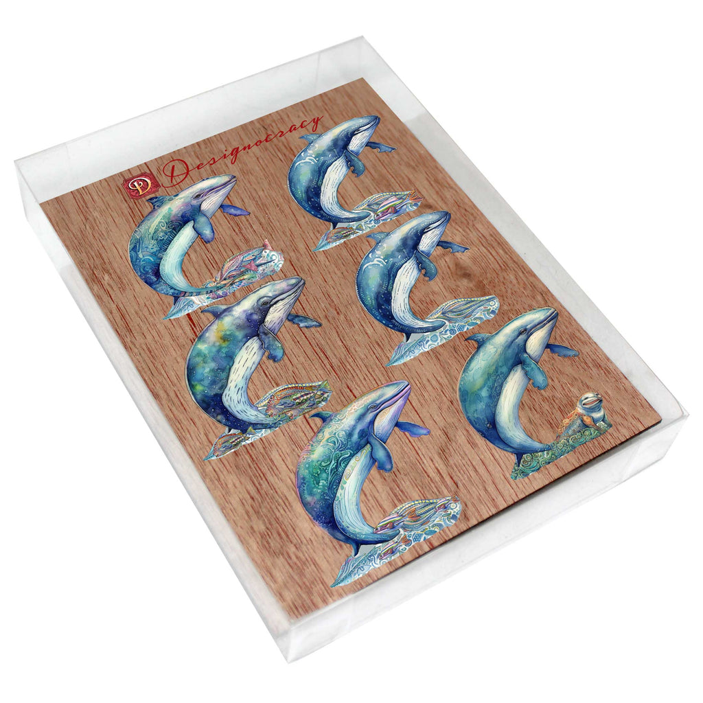 Whale's Melody Decorative Eco Wood Magnets Set of 6 by G. Debrekht - Wildlife Coastal Decor - 8090110G-S6