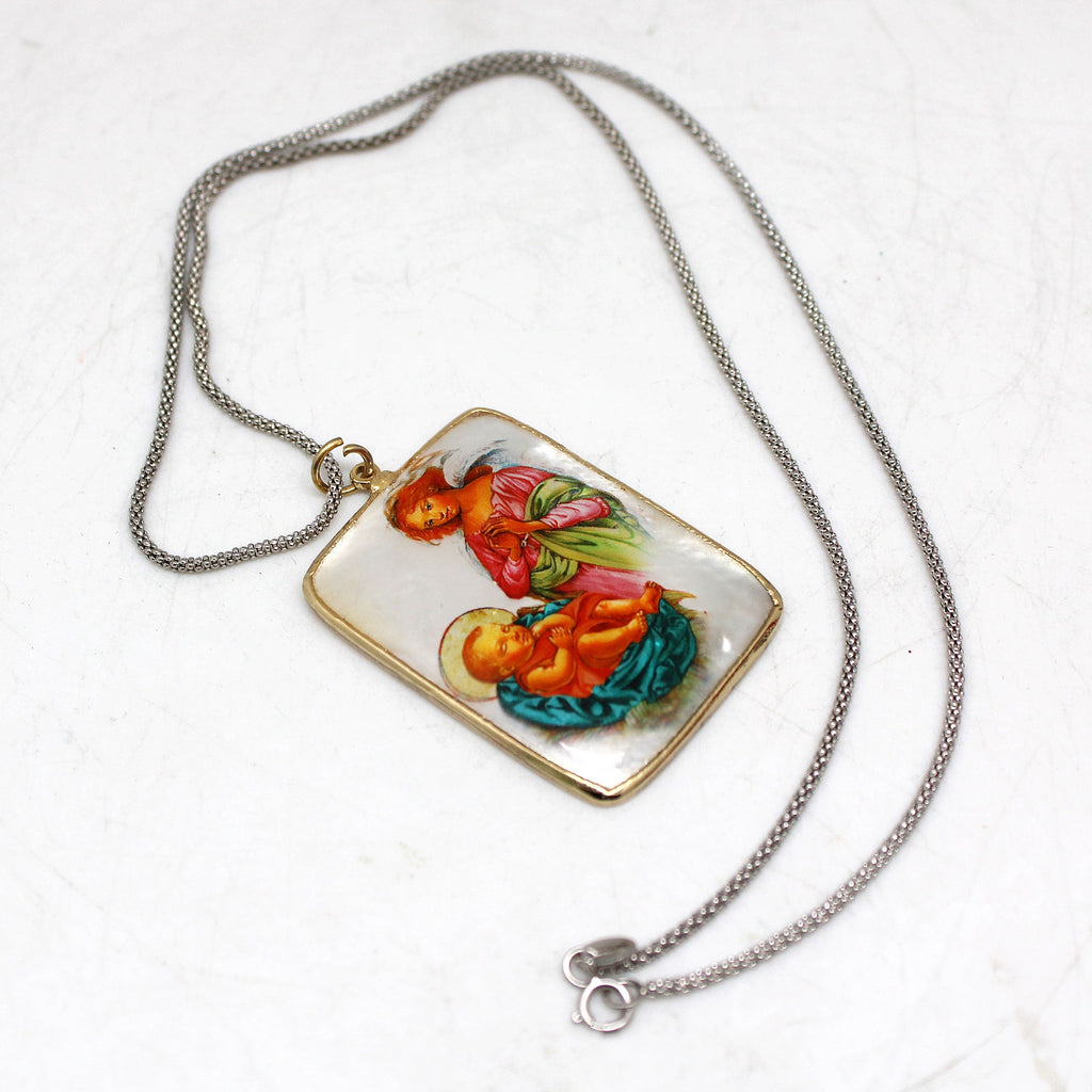 One-of-a-Kind Mother of Pearl Lacquered Miniature Jewelry Pendant 1.25 x 1.25 by G.DeBrekht Unique Handmade Gift Collectible and Home Decoration