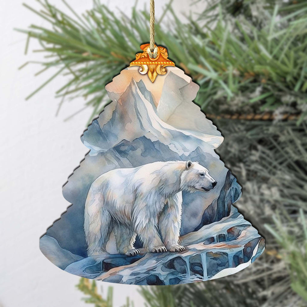 Frost Crest Polar Bear Tree Wooden Ornaments by G.Debrekht - Wildlife Holiday Decor - 870002