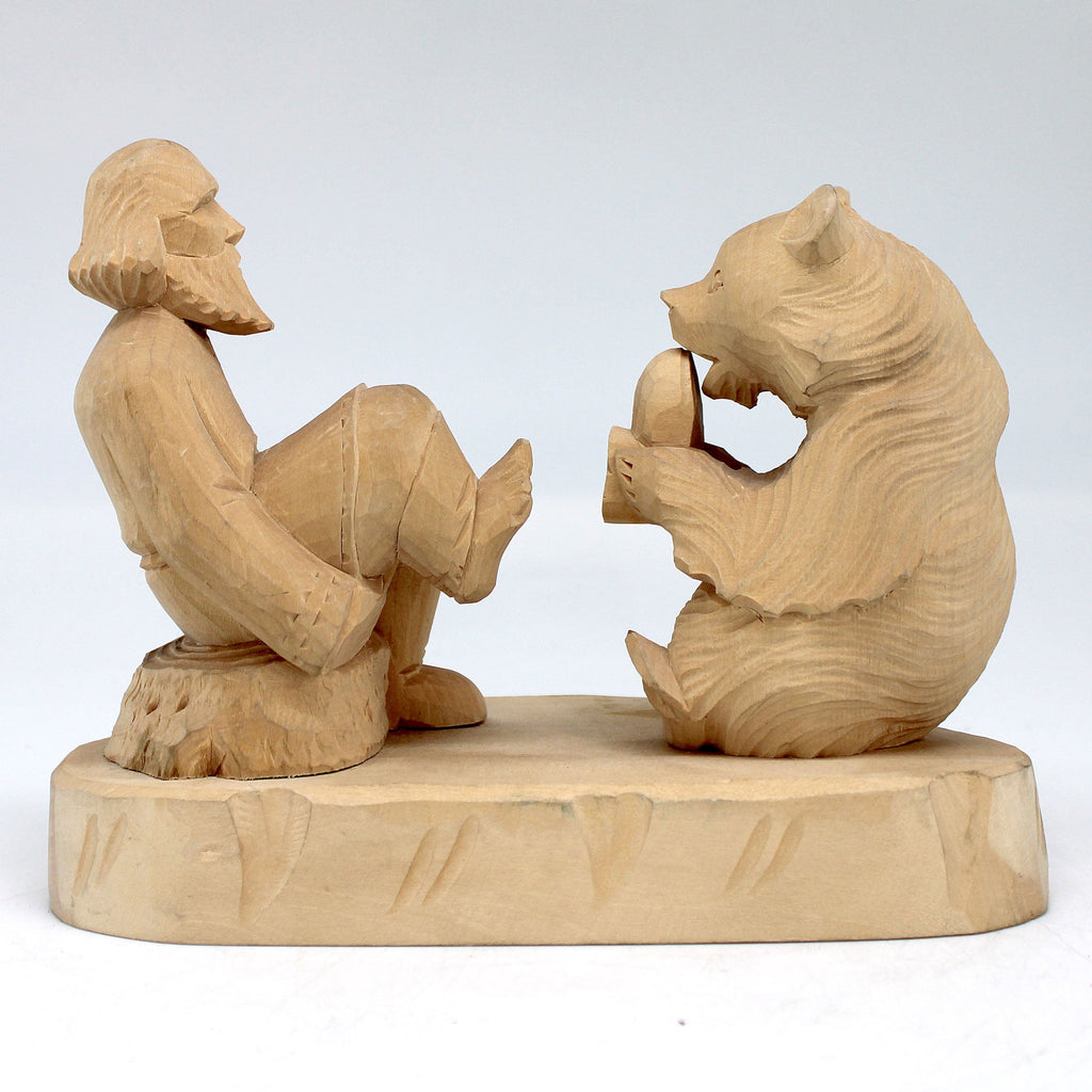 One-of-a-Kind The Man and the Bear Wood Carved Figurine 7x5.5