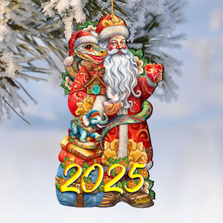 2025 Special Santa with Snake Dated Wooden Ornaments by G. Debrekht - Christmas Santa Snowman Decor - 8652754-25