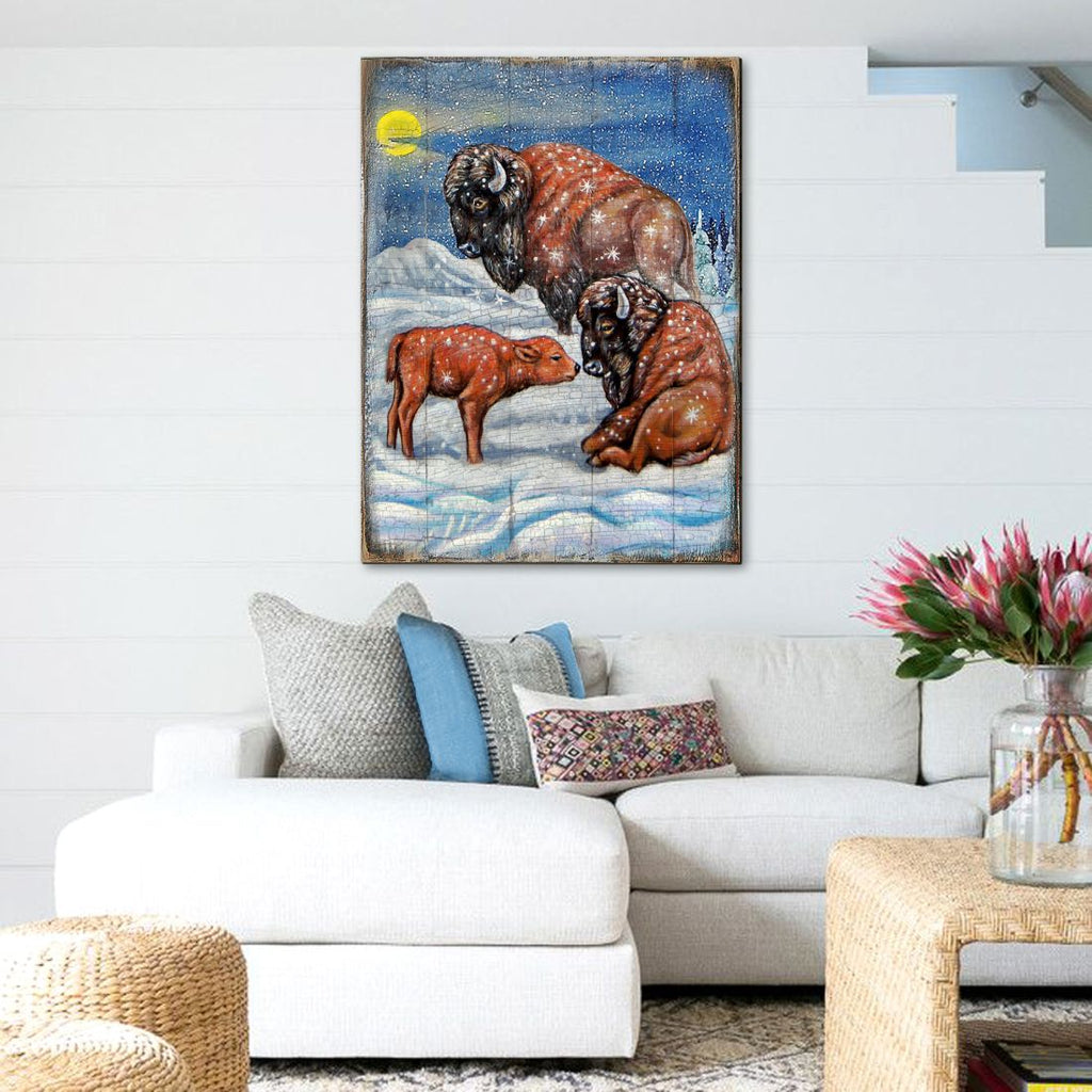 Buffalos Art Wooden Wall Art by Nature Wonders - Nature Wildlife Decor - 95217B