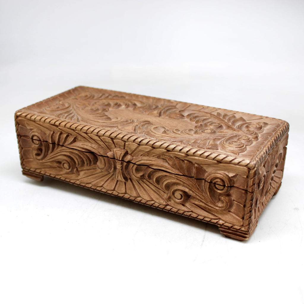 One-of-a-Kind Ornamental WOODCARVED Jewelry BOX 8x3.5x2.5