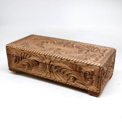 One-of-a-Kind Ornamental WOODCARVED Jewelry BOX 8x3.5x2.5