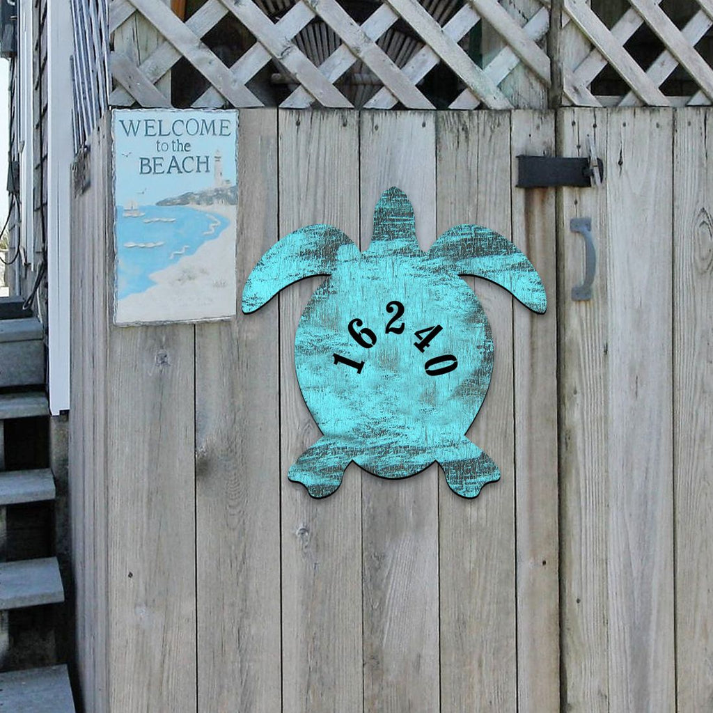 Turtle Coastal Wooden Personalized House Number Sign by G. Debrekht - Coastal Sea-Life Decor - Handcrafted Wooden Handcrafted Wooden Handcrafted Wooden Address Sign - MA985182