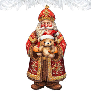 Santa's Teddy Bear Hug Wooden Ornaments by G. Debrekht - Christmas Santa Snowman Decor - 8691415