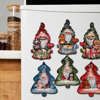 Christmas Gnomes Decorative Eco Wood Magnets Set of 6 by Jamie Mills-Price - Christmas Decor - 8090049G-S6-MP